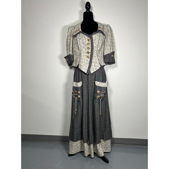 Studio Umberto 2 piece set jacket skirt pocket 19 century style linen size 42 ￼ - Picture 1 of 16